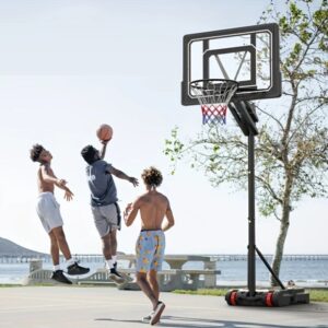 1 Basketball Hoop Outdoor 5.5-9.5 Feet Adjustable Height, 33 Inch Shatter Resistant Backboard, Portable Hoop Court System