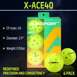 AMA Sport X-ACE Pickleballs 40 Hole Outdoor Pickleball Balls Crack Resistant ONE Piece Balls 100% POP-Optic Yellow