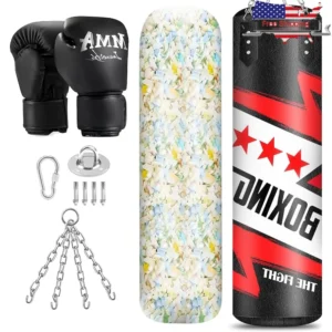 4FT Filled Punching Bag with 12OZ Gloves and 11LB Sponge Filler Boxing Kickboxing MMA Training