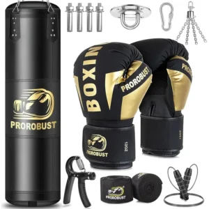 Heavy Duty 4ft Punching Bag Set with 12oz Gloves Swivel Hanger Expansion Bolts Boxing MMA Kickboxing Home Gym Training