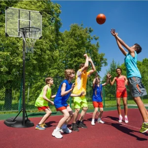 Portable Basketball Hoop System Stand Height Adjustable 7.5ft - 9.2ft with 32 Inch Backboard and Wheels for Youth Adults